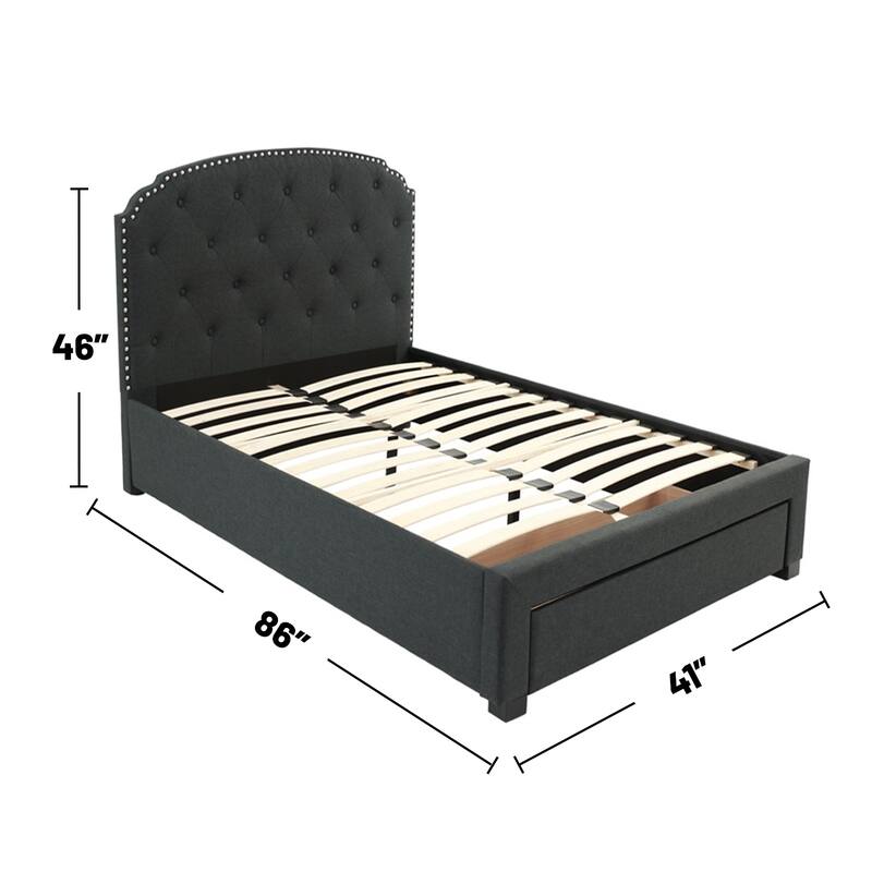 Linen Upholstered Twin Size Bed with 1 Drawer