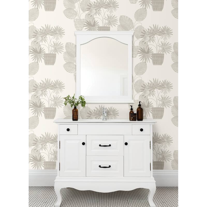 A-Street Prints Aida Light Grey Potted Plant Wallpaper