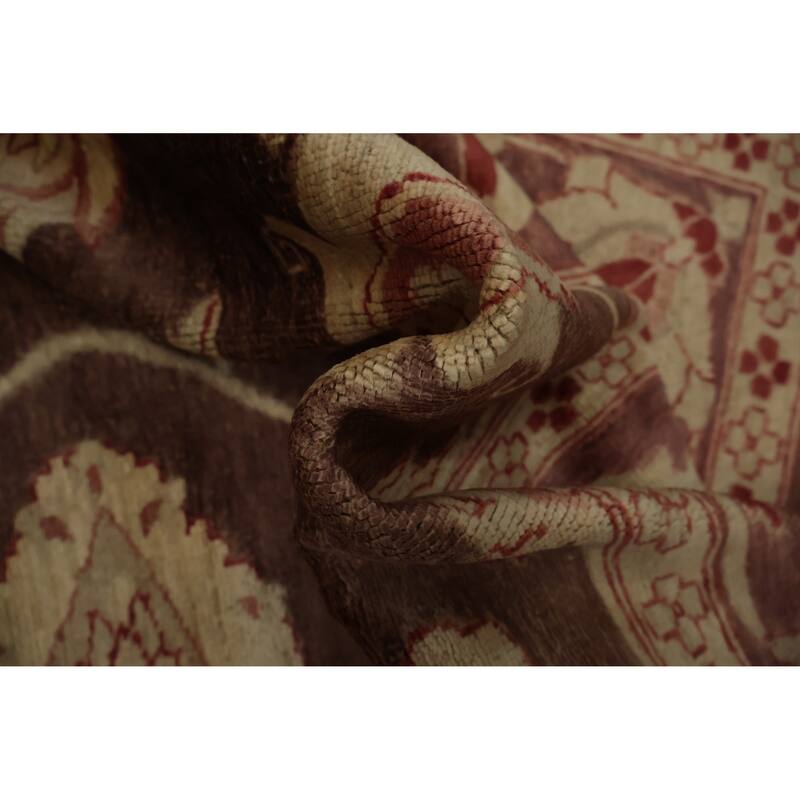 Hand Knotted Oriental 100% Wool Carpet Traditional Floral Brown Peshawar Area Rug - 9' 8'' X 6' 10''