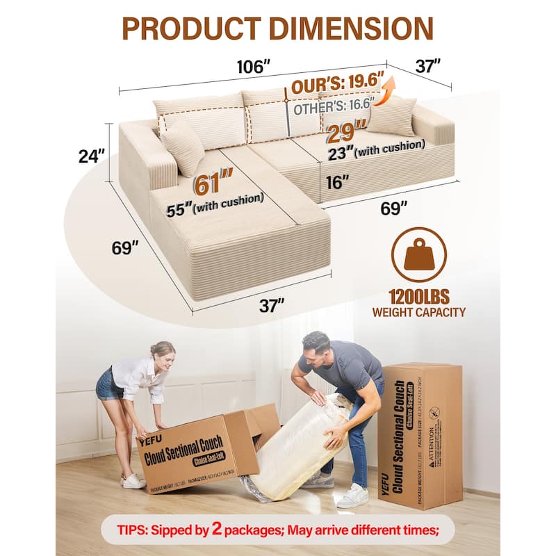 WINSOON Plush Modular Sectional Sofa with Pillows