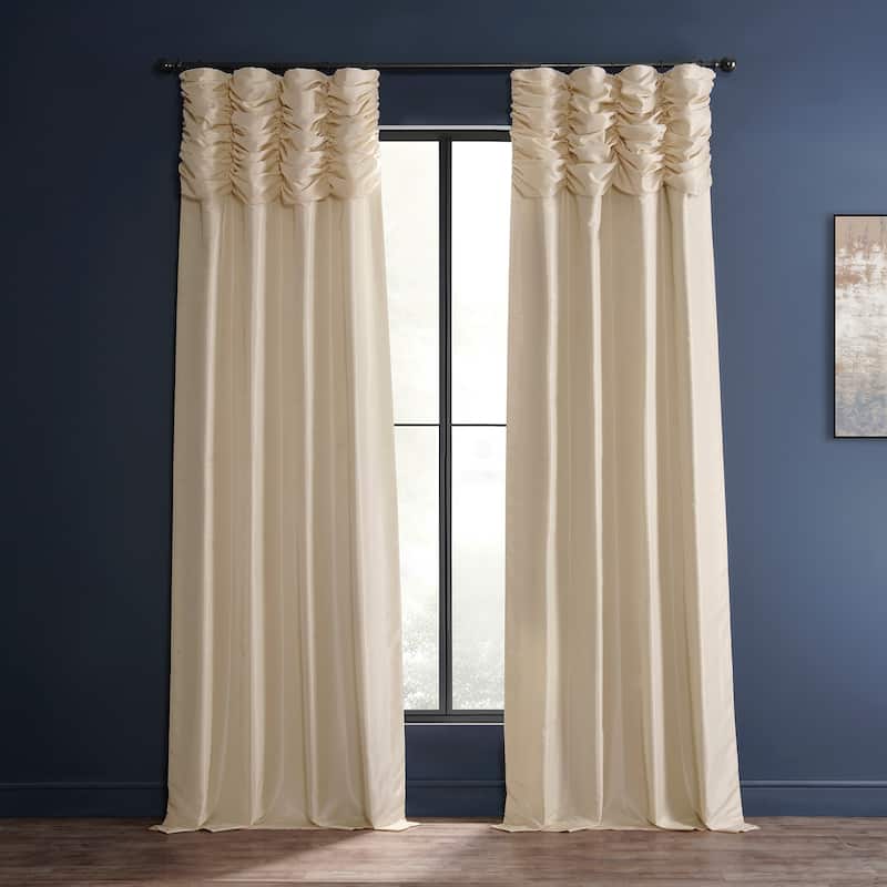 Exclusive Fabric Ruched Textured Faux Dupioni Silk Curtain (1 Panel) - 50 X 108 - Off White