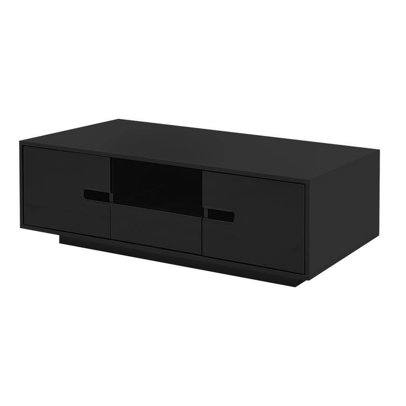 Modern High Glossy Rectangle Coffee Table, Stylish Center Table with Storage Space, Accent Furniture with 16 Color LED Lights