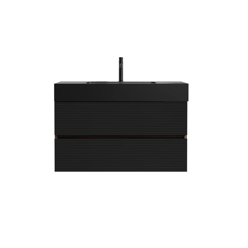 Grace 36" Bathroom Vanity with Matt Black Engineered Quartz Sink and Soft Black Drawers, Wall Mounted Floating Bathroom Vanity