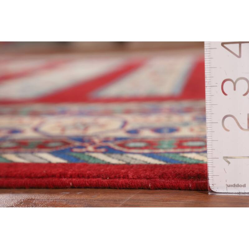 Red Geometric Kazak Oriental Area Rug Handmade Wool Carpet - 6'6" x 9'7"