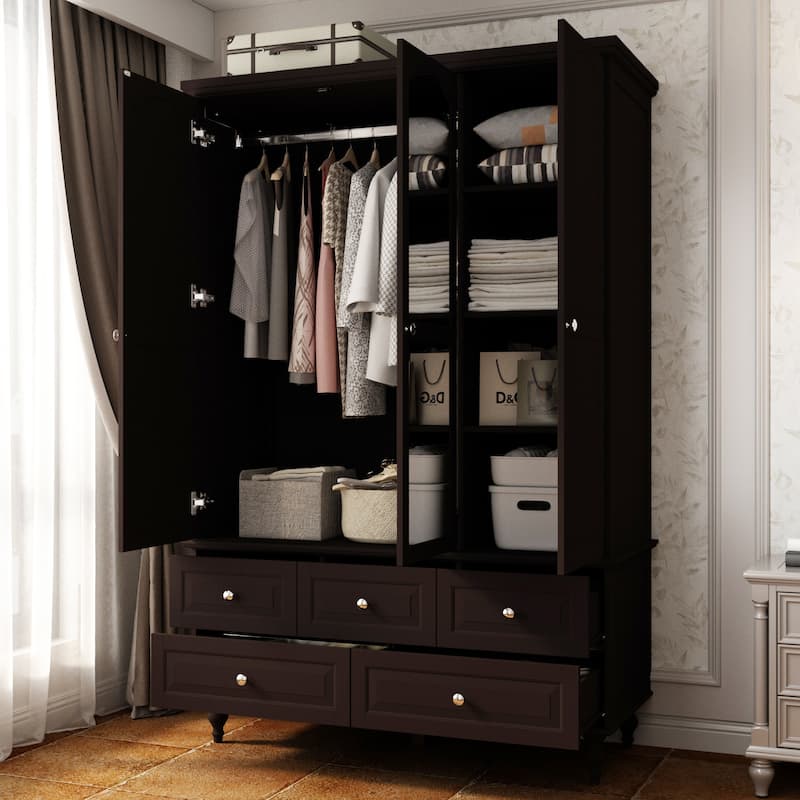 70.9"H Lacquered Wardrobe Armoires Wooden Closet with Mirror Door