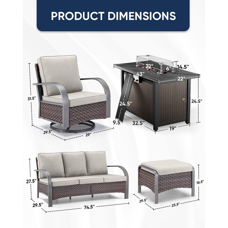 Outdoor Sofa Chair with Fire Pit Table Set