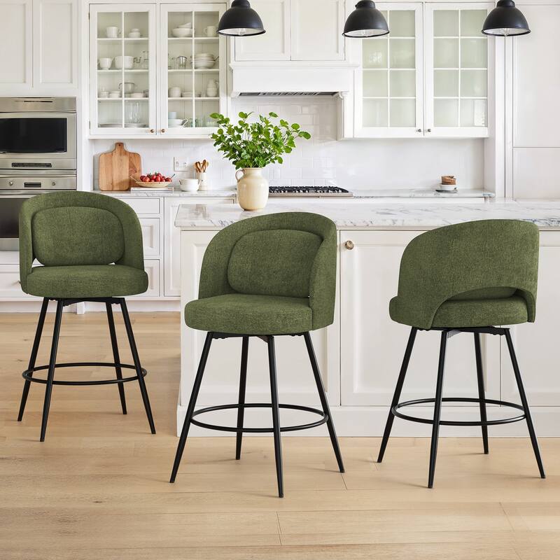 Swivel Bar Stools Set Of 2/3/4, Metal Bar Stools, Modern Upholstered Bar Stools For Kitchen Island - 20.3"W X 20.3"D X 39"H - Green - Set of 3