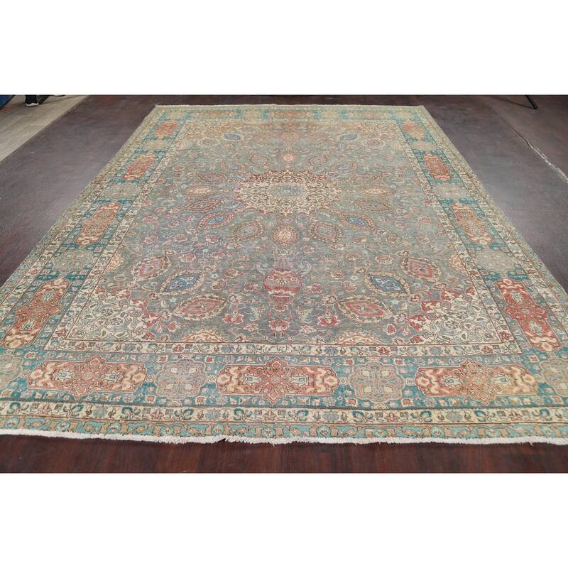 Distressed Floral Tabriz Persian Area Rug Hand-knotted Wool Carpet - 7'9" x 10'8"