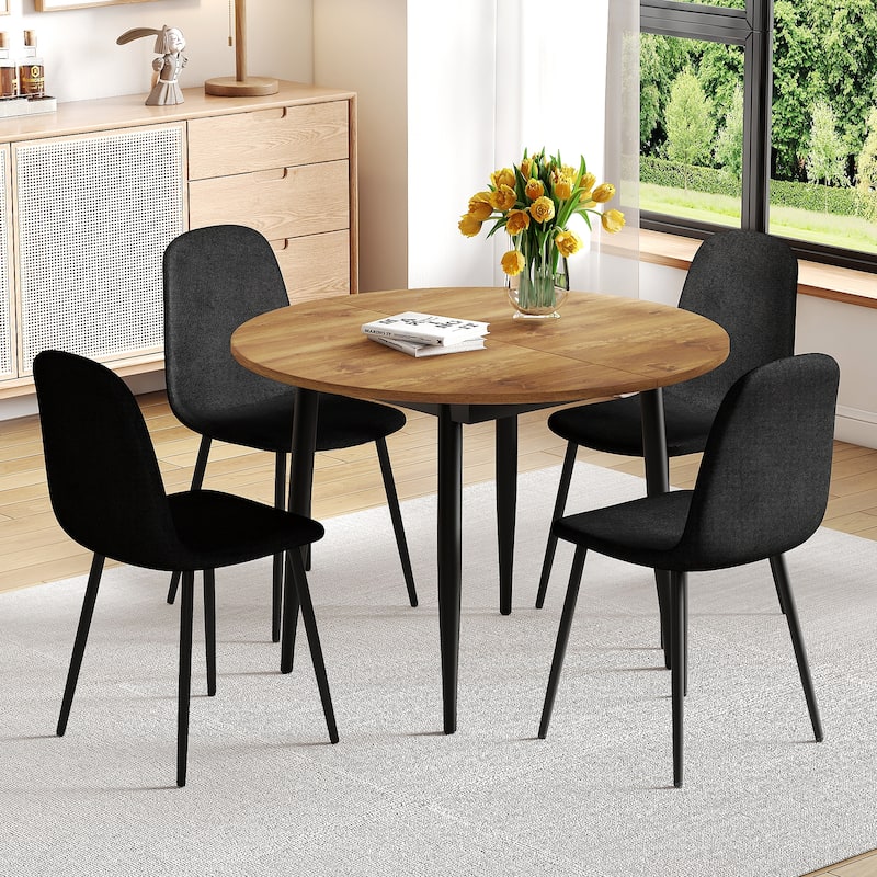5-Piece Extendable Dining Table Set, Modern MDF Table & 4 High-Resilience Fabric Chairs, Adaptable for Gatherings