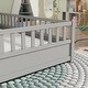preview thumbnail 12 of 12, Grey Full Size Pine Wood Floor Bed with Full-length Guardrail