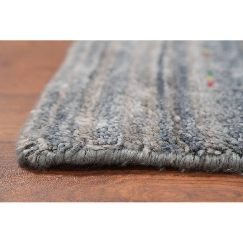 Hand Knotted Oriental Viscose Silk Carpet Tribal Animal Pictorial Greys & Charcoal Gabbeh Runner Rug - 11' 7'' X 4' 0''