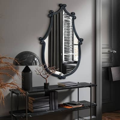 Vintage Black Wood Oval Wall Mirror