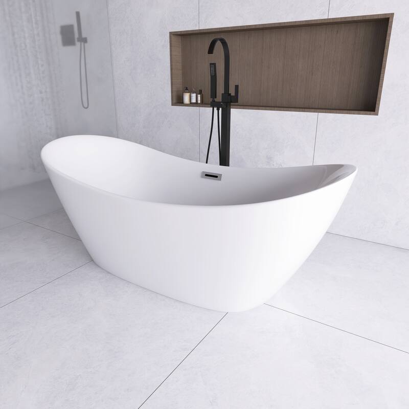 67 in. x 30 in. Acrylic Freestanding Flatbottom Soaking Bathtub in Glossy White