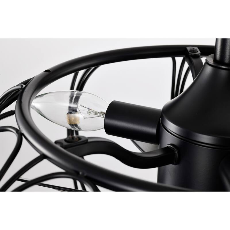 Eoin Black with Gold Accents Caged Lighted Ceiling Fan Fandelier 7-Blade Remote Control - Black-Gold