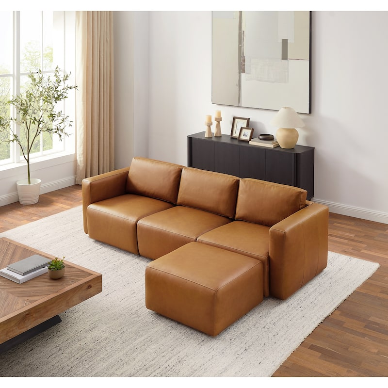 Art Leon Genuine Leather 4-Piece Modular Sectional Sofa
