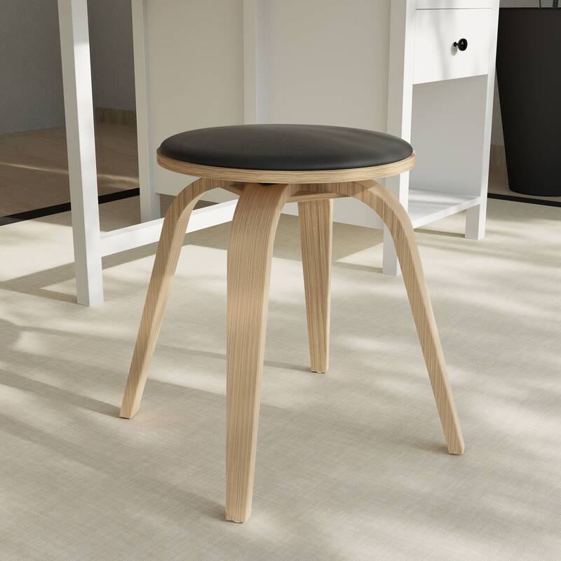 18 in. Leather Counter Stool Round Swivel Seat Poplar Wood Legs