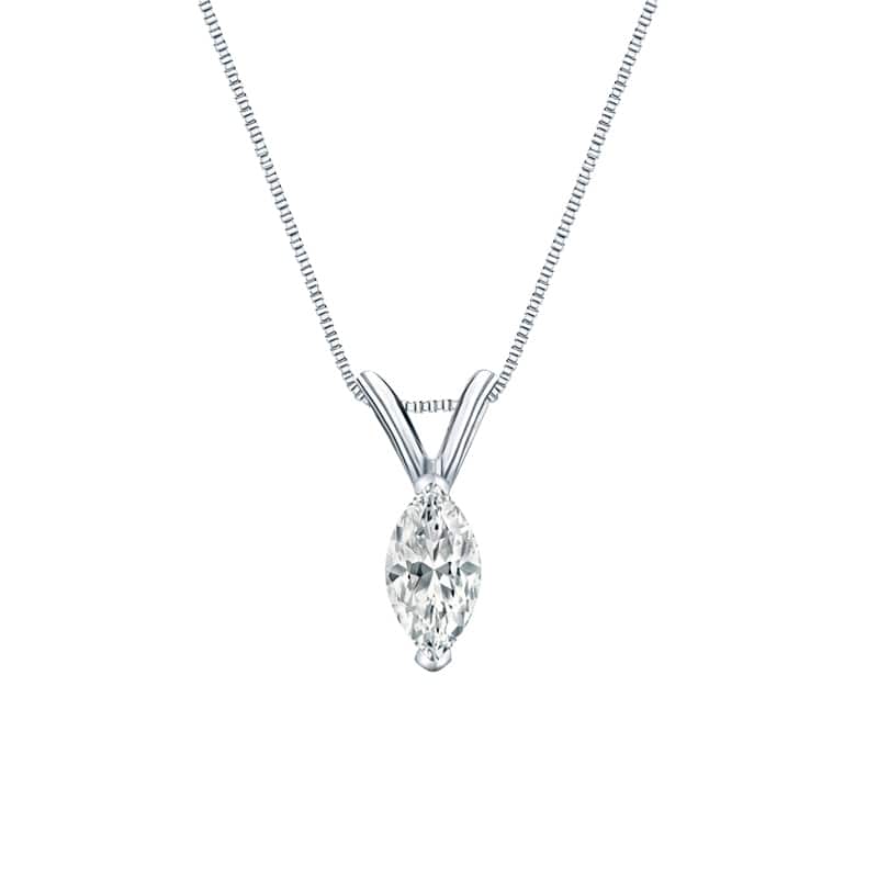 Auriya 14-karat Gold 0.30ctw Marquise Solitaire Lab Grown Diamond Necklace V-End Prong (F-G VS) - 0.3 - White