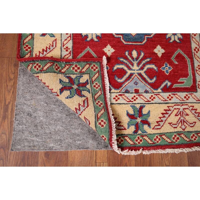 Geometric Red Kazak Oriental Runner Rug Handmade Wool Carpet - 2'6" x 16'0"