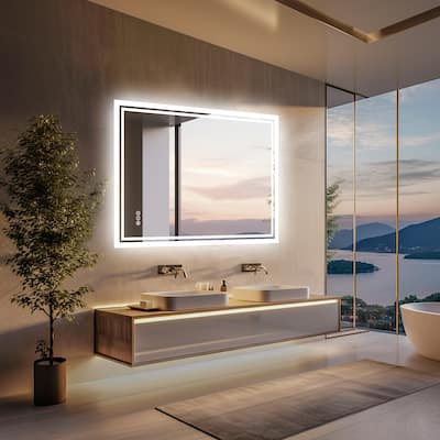 31.5 Inch Rectangle Bathroom Mirror Makeup Mirror with Touch Sensor, IP44 - 600x800mm