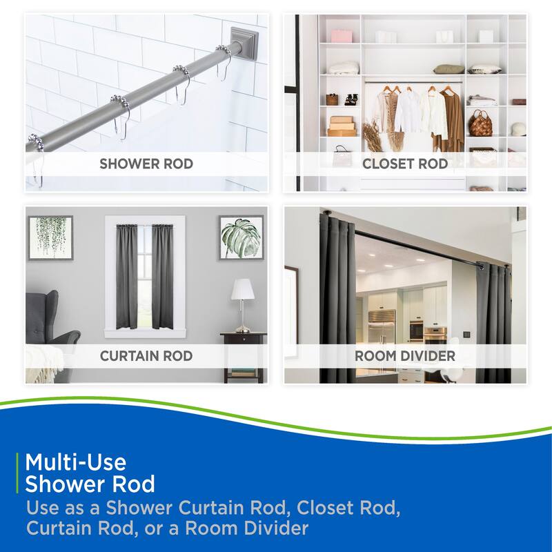 Kenney Twist & Fit No Tools Square End Camlock Tension Shower Curtain Rod, 42-72" - Polished Pewter