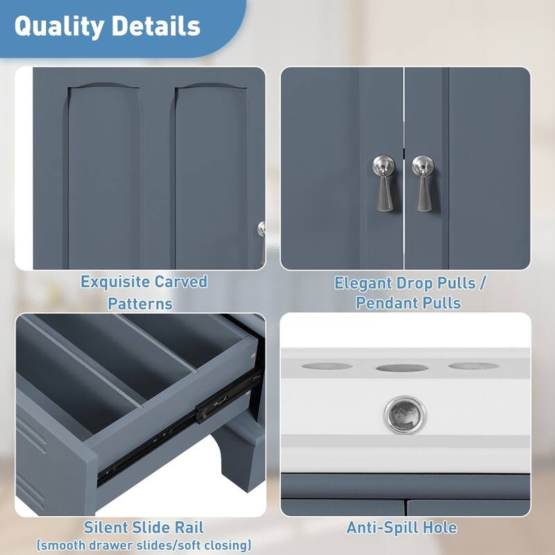 30" Wooden Bathroom Ceramic Sink Cabinet with Shelf, Drawer with Divider
