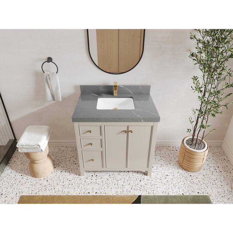 Willow Collections 36 in. W x 22 in. D Chicago Center Sink Right Bathroom Vanity with Countertop
