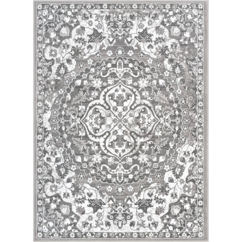 Well Woven Dulcet Granada Oriental Medallion Persian Vintage Area Rug - 5' 3" x 7' 3" - Grey - Rectangle