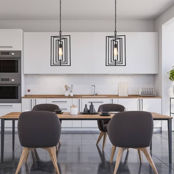 slide 2 of 5, Modern Farmhouse Kitchen Black Mini Pendant Hanging Ceiling Fixture - W12"xH20.4"