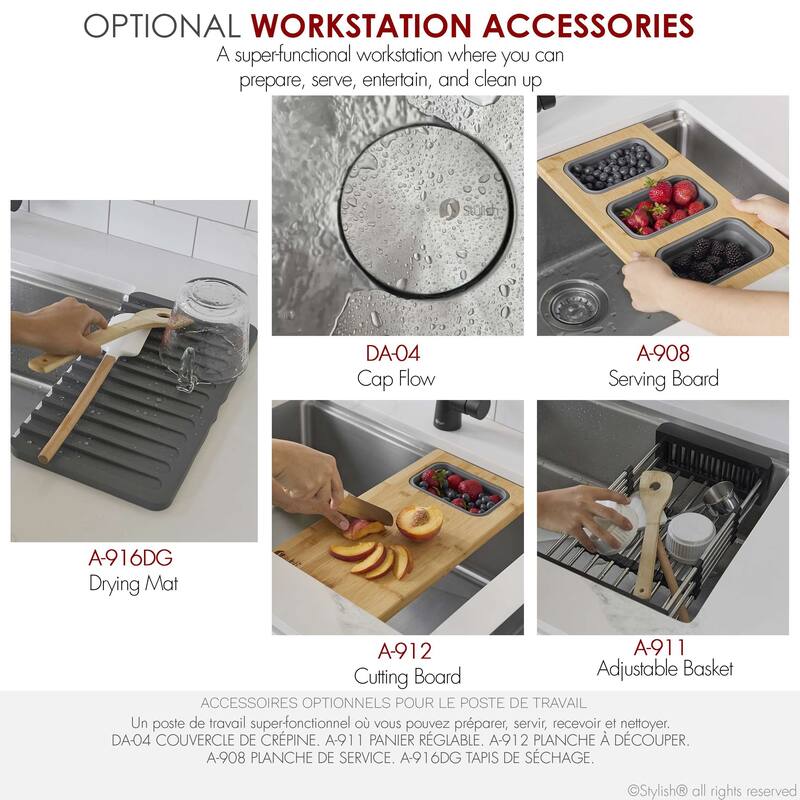 Dual-Mount Stainless Steel Workstation Kitchen Sink built in Accessories