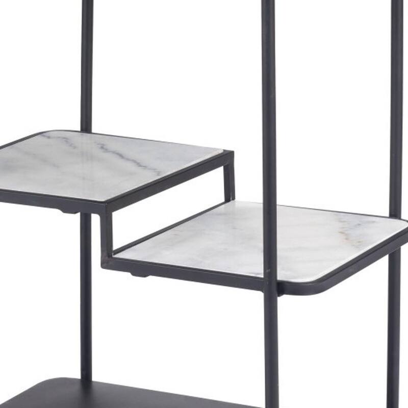 HomeRoots 25" Black Steel and Faux Marble Glass Rolling Bar Cart - 25.00 in. x 32.30 in. x 16.00 in.