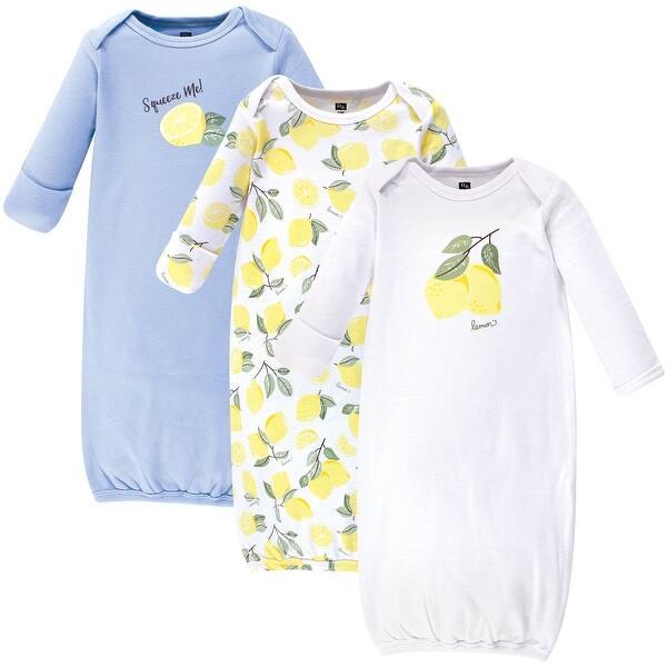 slide 1 of 1, Hudson Baby Infant Girl Cotton Long-Sleeve Gowns 3pk, Lemon 0-6 Months - Lemon