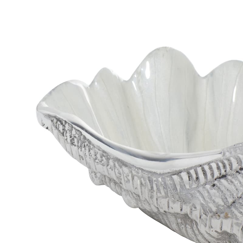 White Aluminum Metal Shell Shell Serving Bowl with Enamel Interior - 12 x 9 x 3