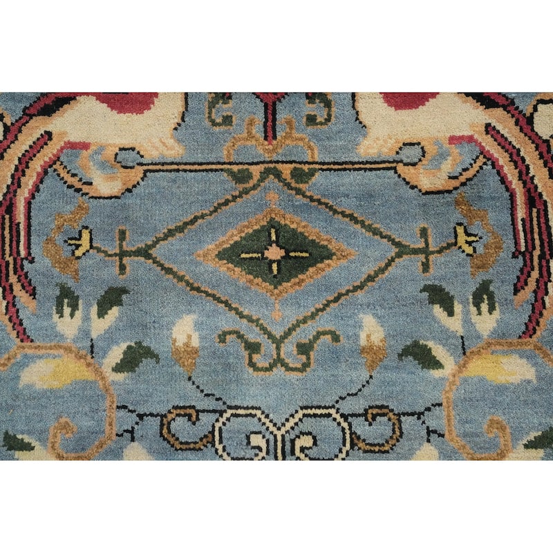 Hand Knotted Oriental 100% Wool Carpet Traditional Floral Navy Blue & Blues Ziegler Area Rug - 12' 3'' X 9' 0''