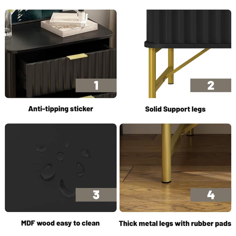 Clihome Modern MDF 2-Drawer Nightstand for Bedroom