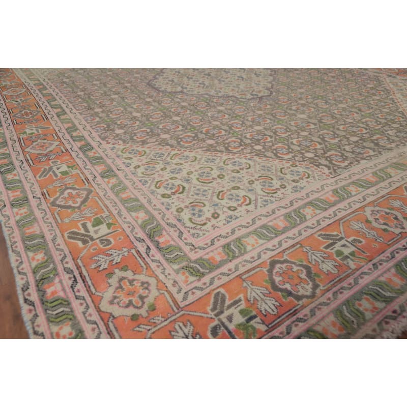 Geometric Tabriz Persian Vintage Area Rug Handmade Grey Wool Carpet - 7'9" x 10'0" - 7'9" x 10'0" - Grey