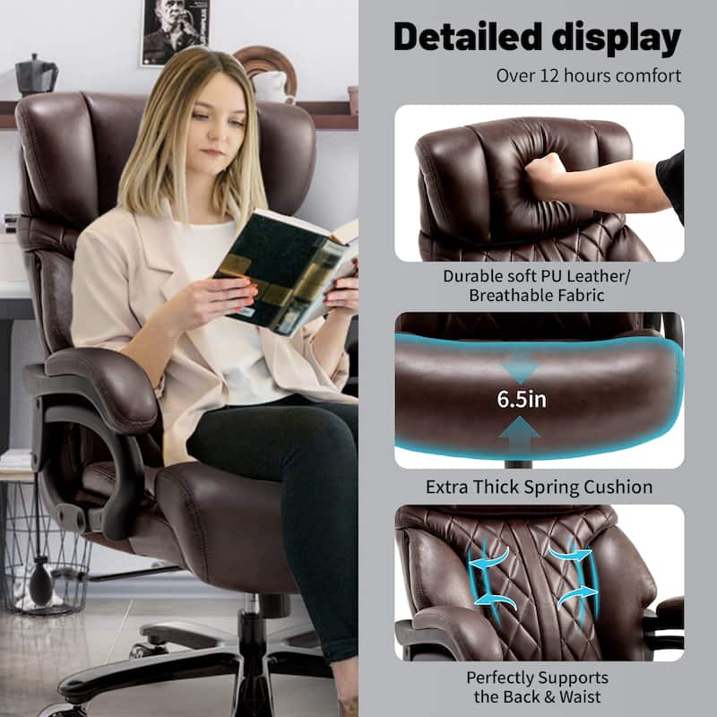 Big and Tall Office Chair for Heavy People, Extra Wide Seat and Adjustable Lumbar, Heavy Duty Executive Chair with High Back