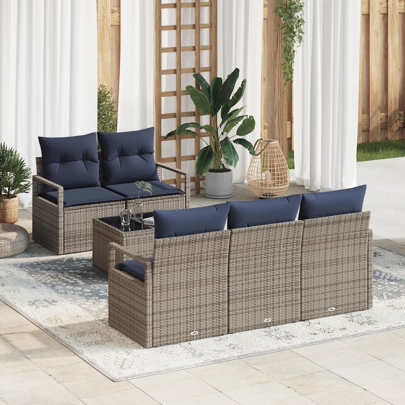 vidaXL 6 Garden Sofa Set with Cushions Black/Brown/Grey Poly Rattan - 68.9 x 24.4 x 27.2 - Grey