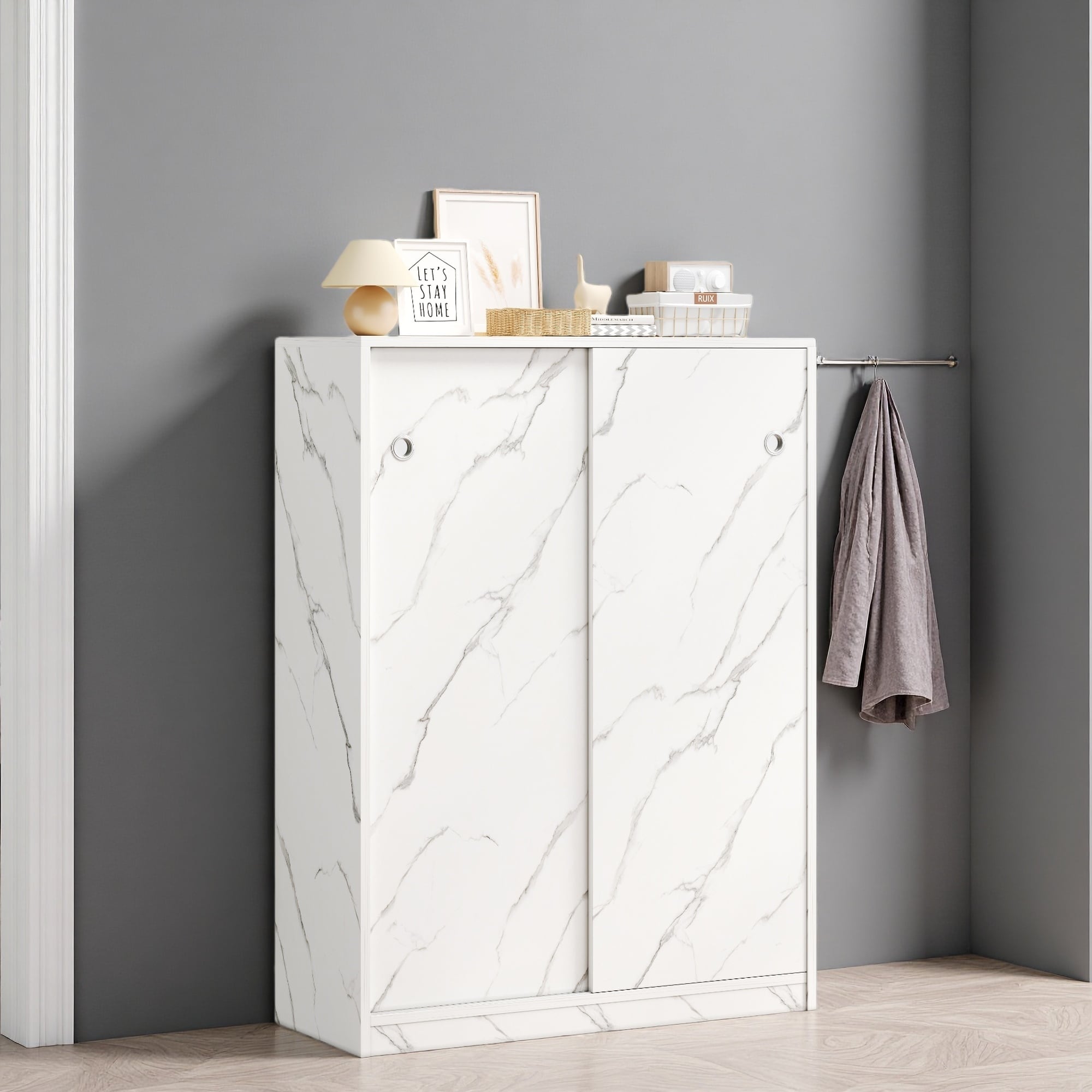 Marble Shoe Cabinet with Storage Shelves