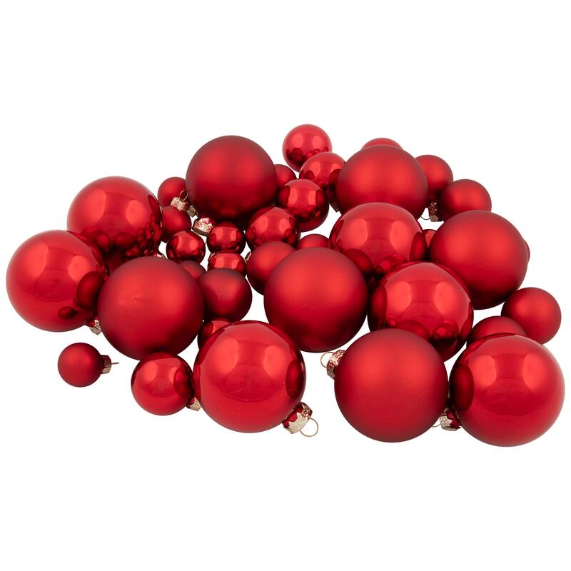 40ct Shiny Glitter Matte Red Glass Ball Christmas Ornament Set 1" 2.5"
