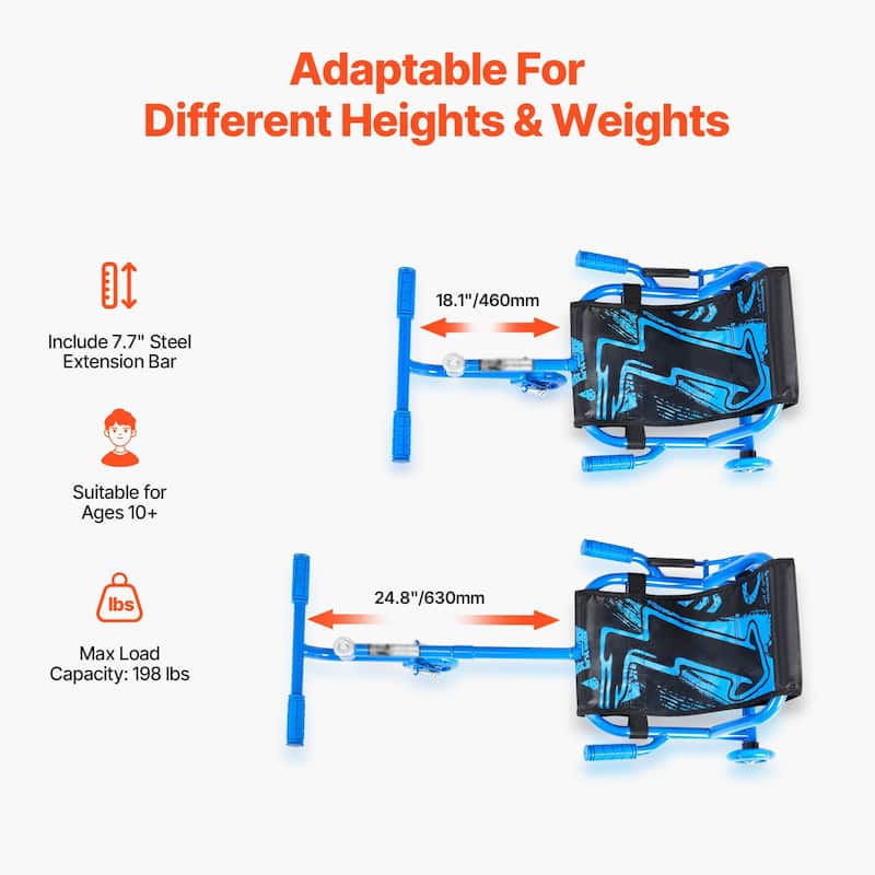 Ride on Scooter Zig-Zag Motion Drift Cart with Comfortable Handle and Steel Frame Ideal for Kids - 37.8” x 17.3” x 11.2”