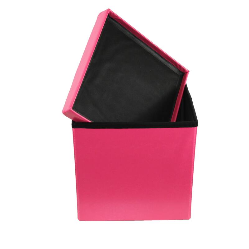 2-in-1 Foldable Faux Leather Pouffe Storage Cube and Ottoman