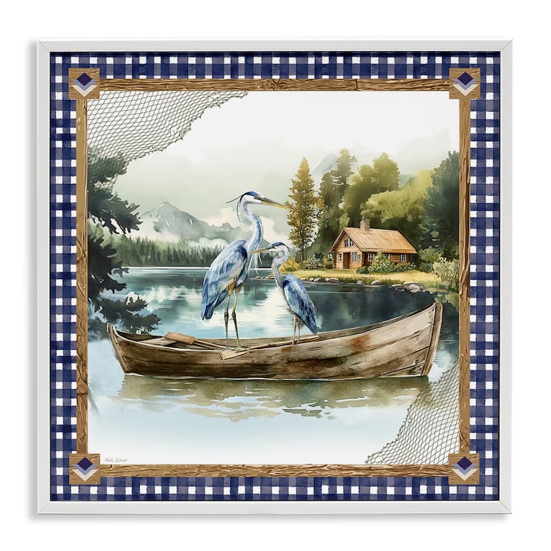 Stupell Herons on Boat with Tartan Framed Giclee Art Design By Nicole DeCamp - 24 x 24 - White
