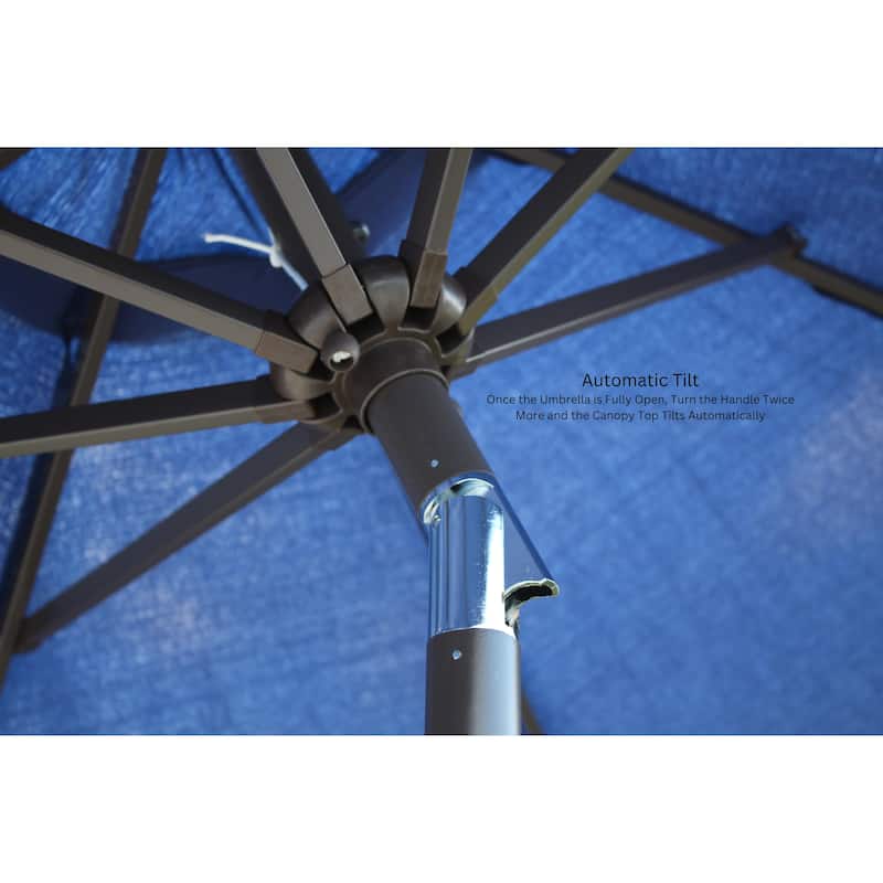 9 ft. Aluminum Market Automatic Tilt Patio Umbrella with Windvent in Cobalt Navy Blue