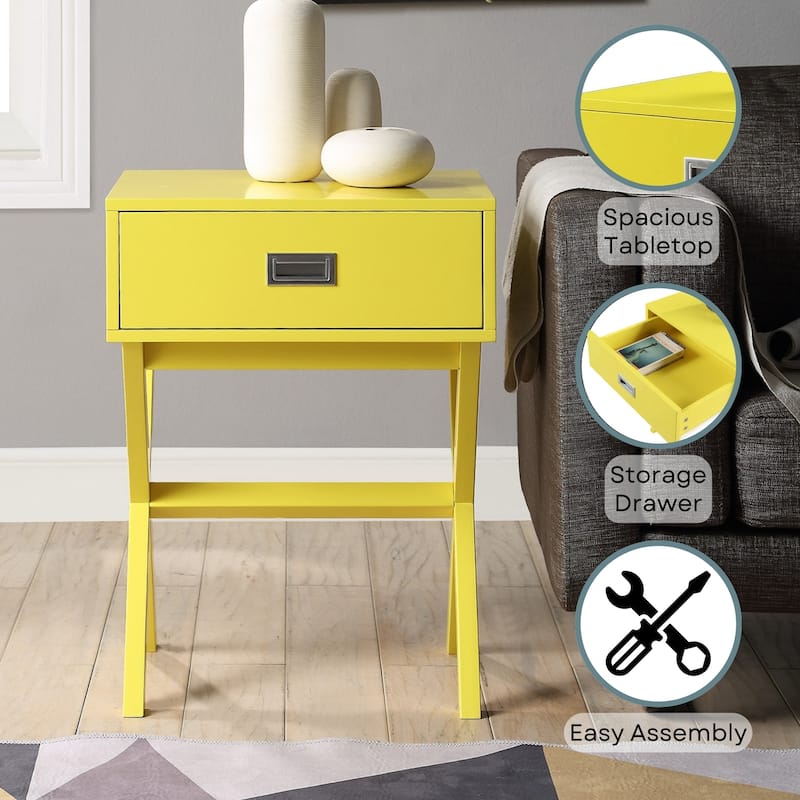 End Table with Spacious Drawer and Wide Surface, Contemporary Accent Side Table for Lamps, Controls and Decorative Accessories