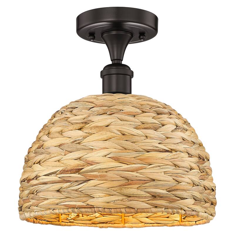 Innovations Lighting Endless Possibilities Edison - Woven Rattan - 1 Light 12" Semi-Flush Mount - Oil Rubbed Bronze