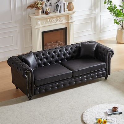 Chesterfield Sofa in Tech Fabric - 85.5" 3-Seater with Rolled Arms