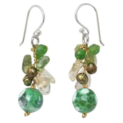 Handmade Sterling Silver 'Joy' Multi-gemstone Pearl Earrings (4 mm) (Thailand)