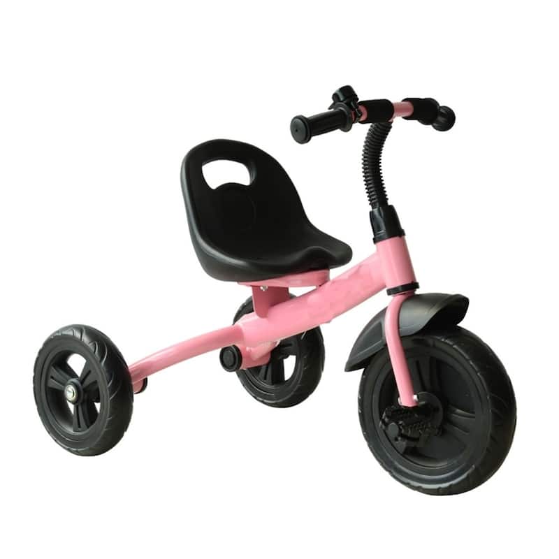 Adjustable Toddler Tricycle with Steel Frame and Bell Mudguard Removable Front Wheel for Indoor or Outdoor - Pink