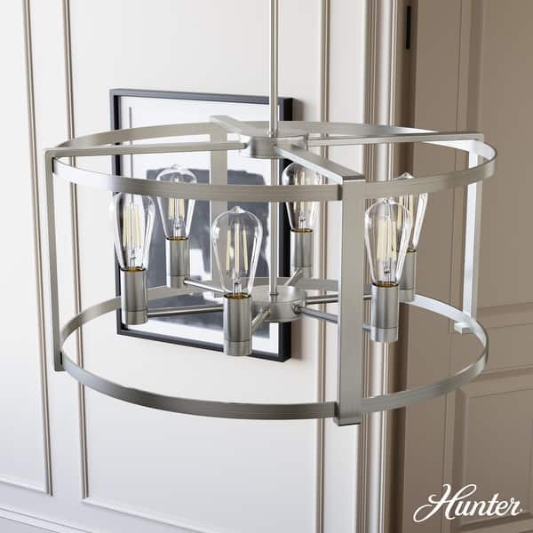 slide 2 of 8, Hunter 26" Astwood 6-Light Chandelier - Dining Room, Kitchen Table, Entry - Art Deco, Transitional Brushed Nickel