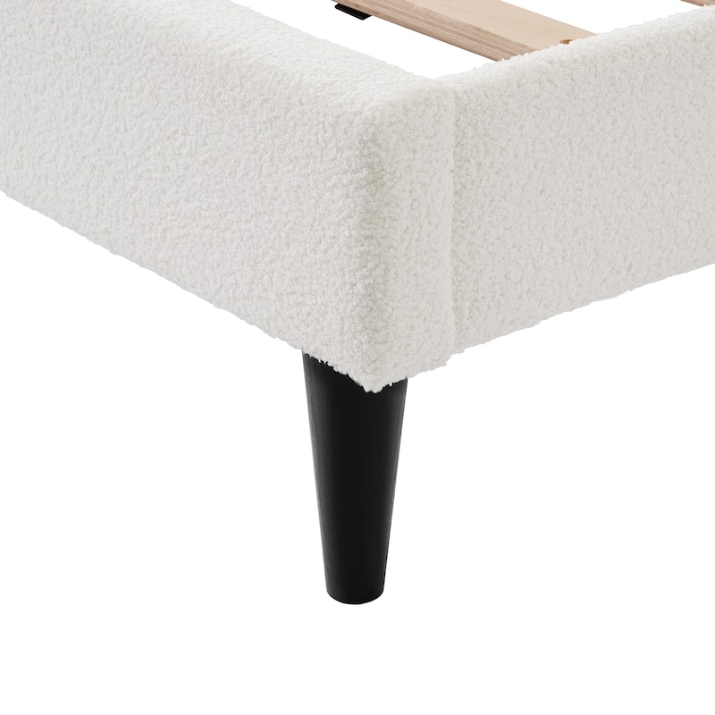 Queen Cream Lambswool Petal Headboard Bed Frame with Ambient Lighting, Silent Design, and Stable Structure